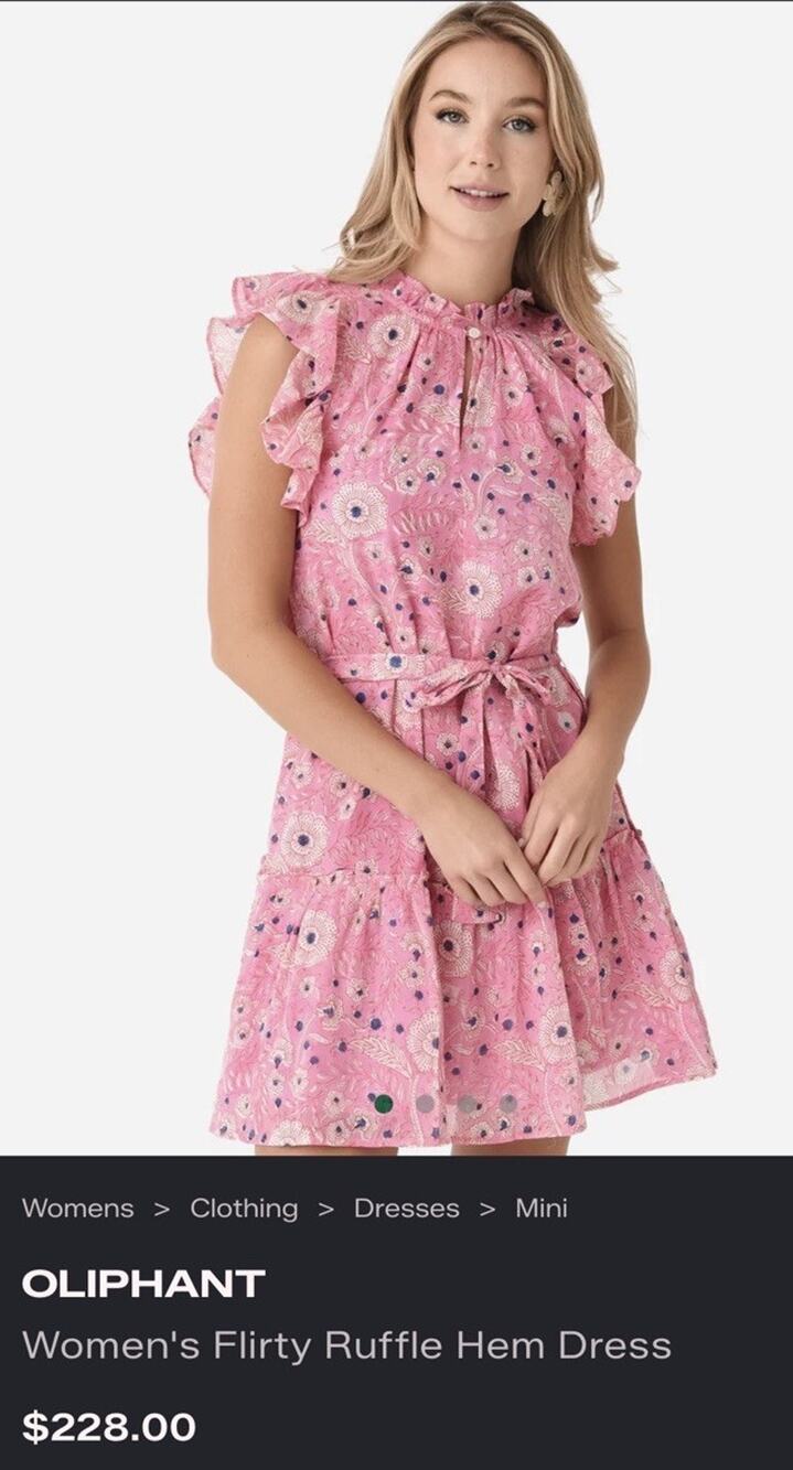 Oliphant Flirty Ruffle Bohemian Pink Floral Hem Dress Size S 100% Cotton Chic